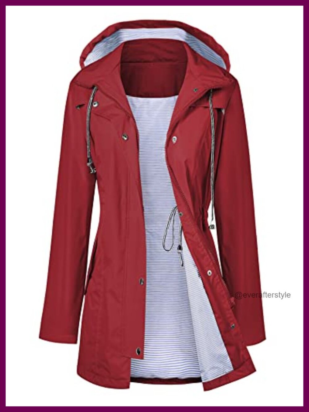 Waterproof Long Hooded Trench Raincoat Lined Windbreaker Travel